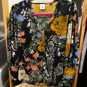 CAbi Black Floral Button-Up Blouse